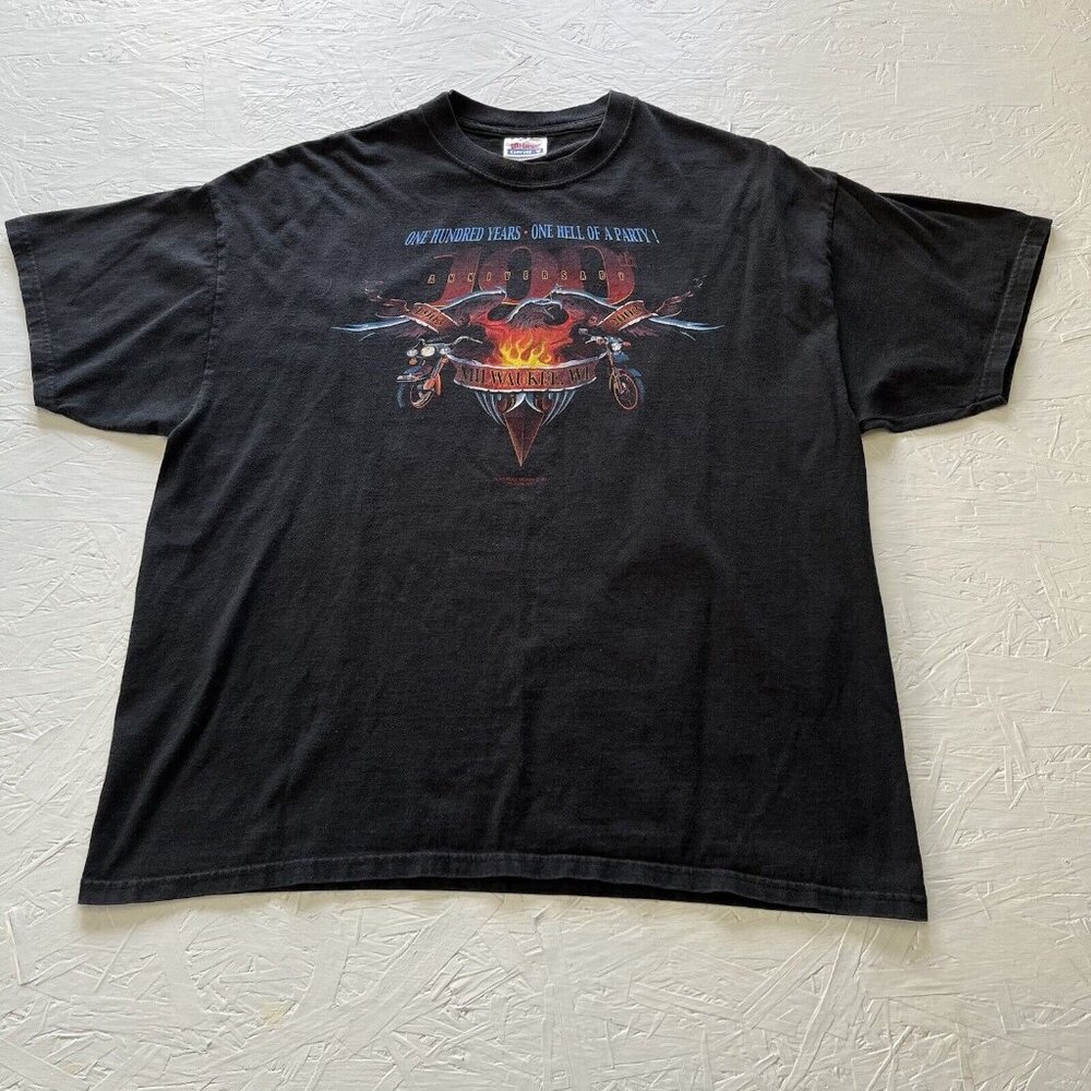 Vintage Hanes 2003 Milwaukee Wisconsin 100th Anniversary Biker T-Shirt Black XL